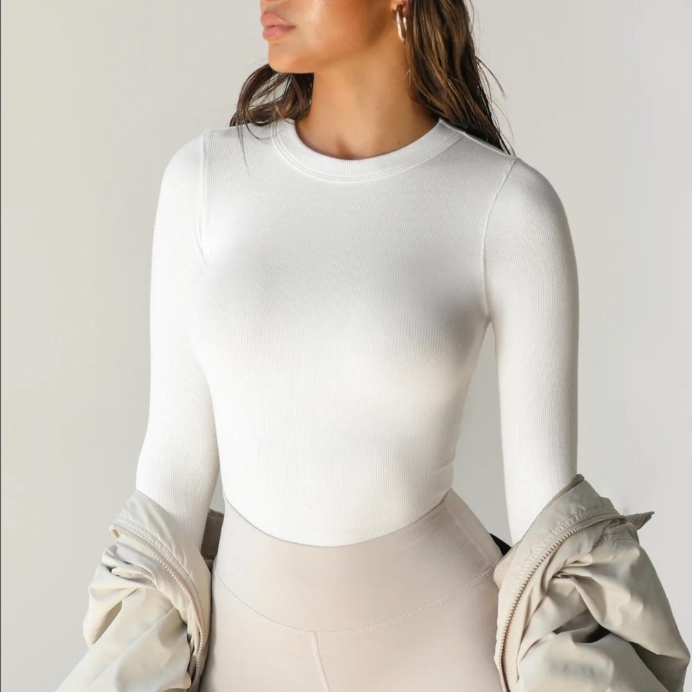 NWOT Cropped Joah Brown White Ribbed Long Sleeve